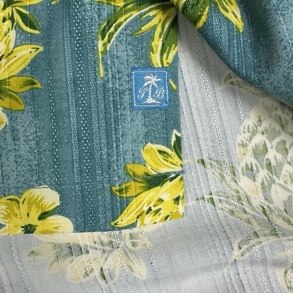 TOMMY BAHAMA Men's Sz 2XL Shirt Pineapple‎ Blue CAMP HAWAIIAN SILK Yellow Floral - Picture 4 of 7
